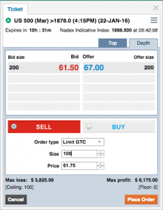 Bilhete de negociação Nadex